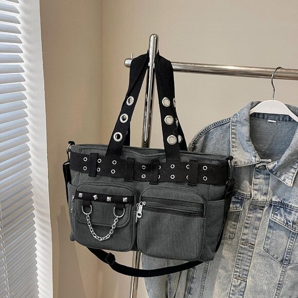 Corduroy Tote Bag Goth Bags for Women Large Gothic Goth Purse for College Work O - Picture 7 of 7